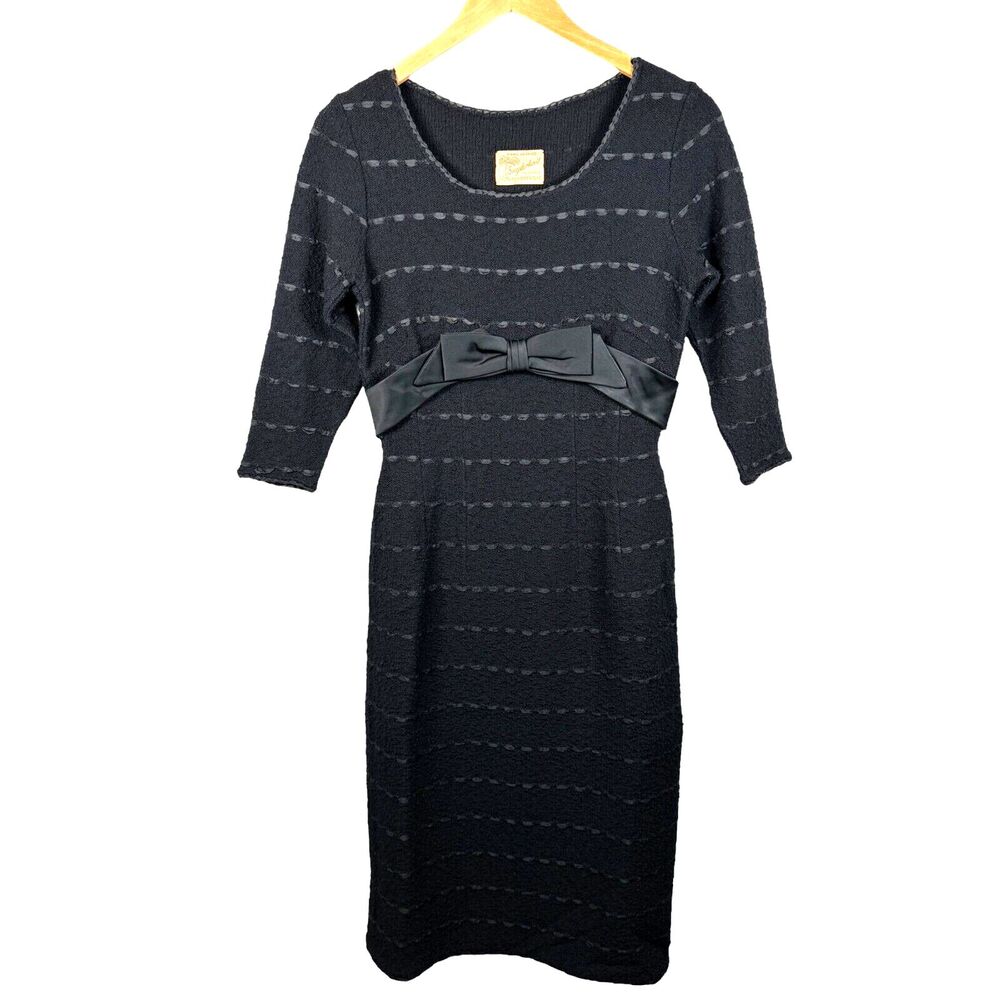 Vintage 1940s Knit Dress Black Boucle Hand Loomed Snyderknit Size‎ Small?